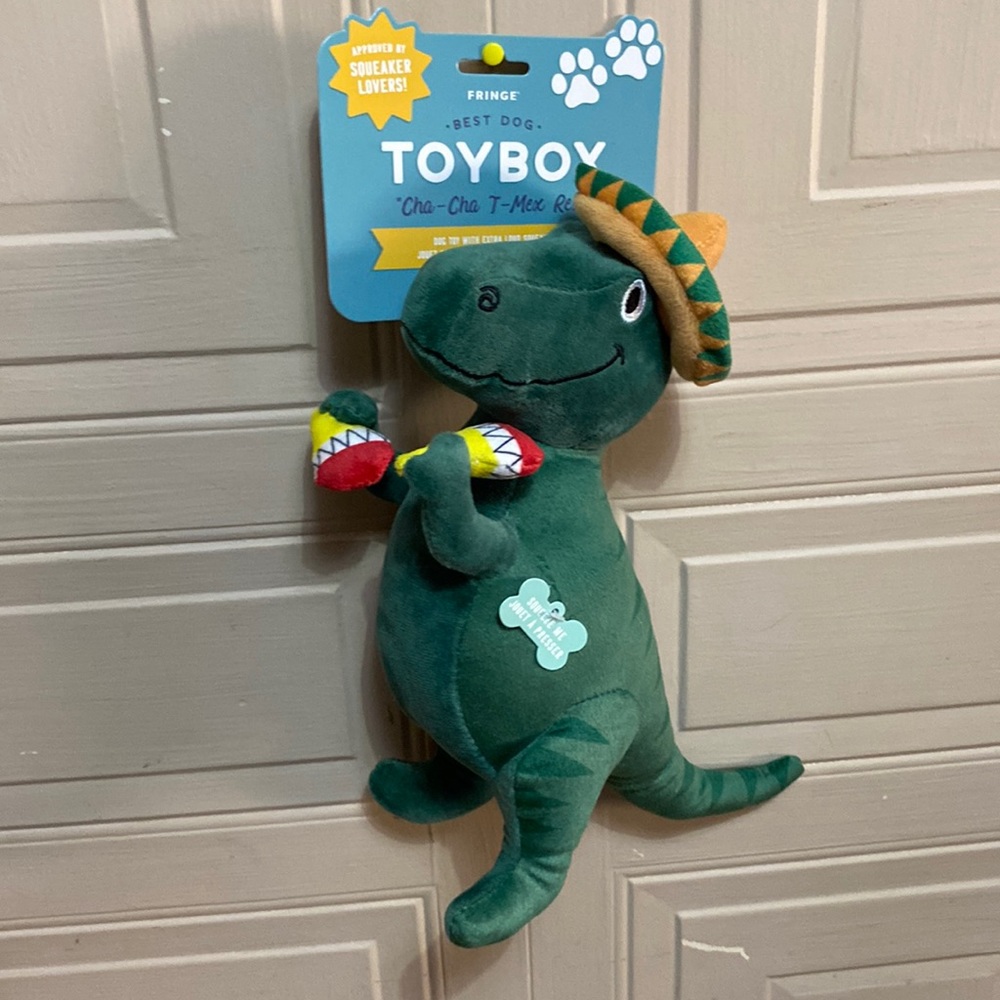 - - Fringe Dog Toy Cha Cha T Me. Dinosaur With Squeaker